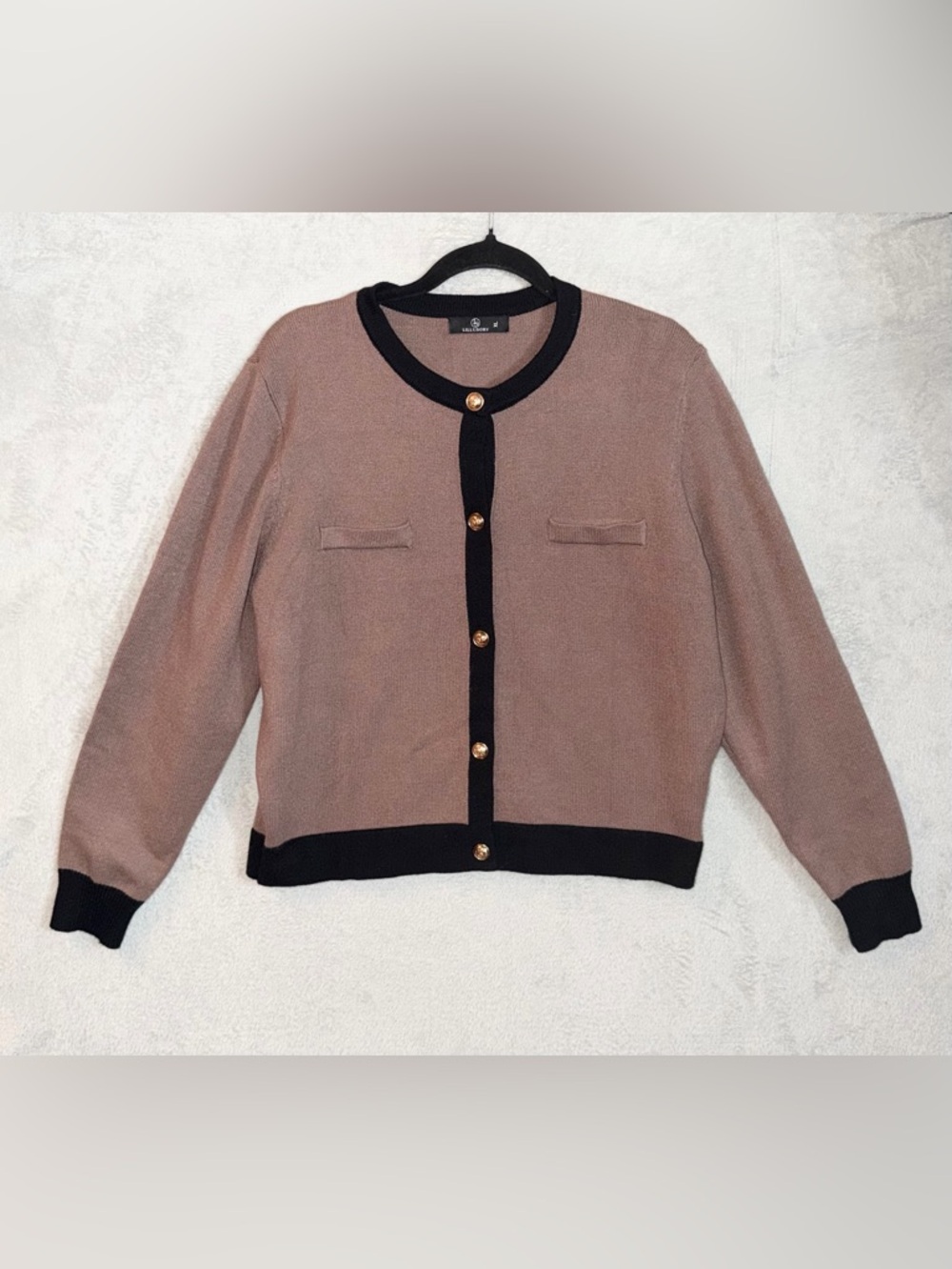 LILLUSORY Women's XL Cardigan Sweater Brown/Black Gold Military Buttons EUC
